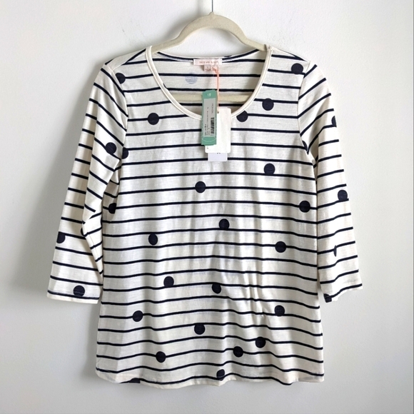 NWT Skies are Blue Stitch Fix Crew Neck Polka Dot Top S Summer Tee - Picture 1 of 12